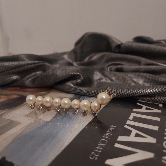 Vintage caterpillar brooch ~ pin w/ faux pearls & rhinestones - Picture 4 of 8